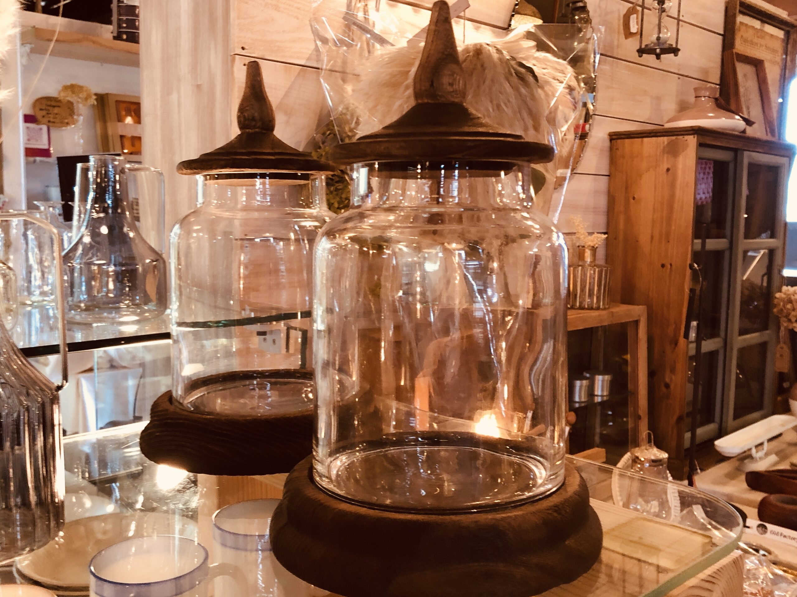 ウッド蓋つきガラスジャー