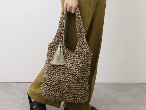 タッセル付MIX編みクリテハンドル トートバッグ