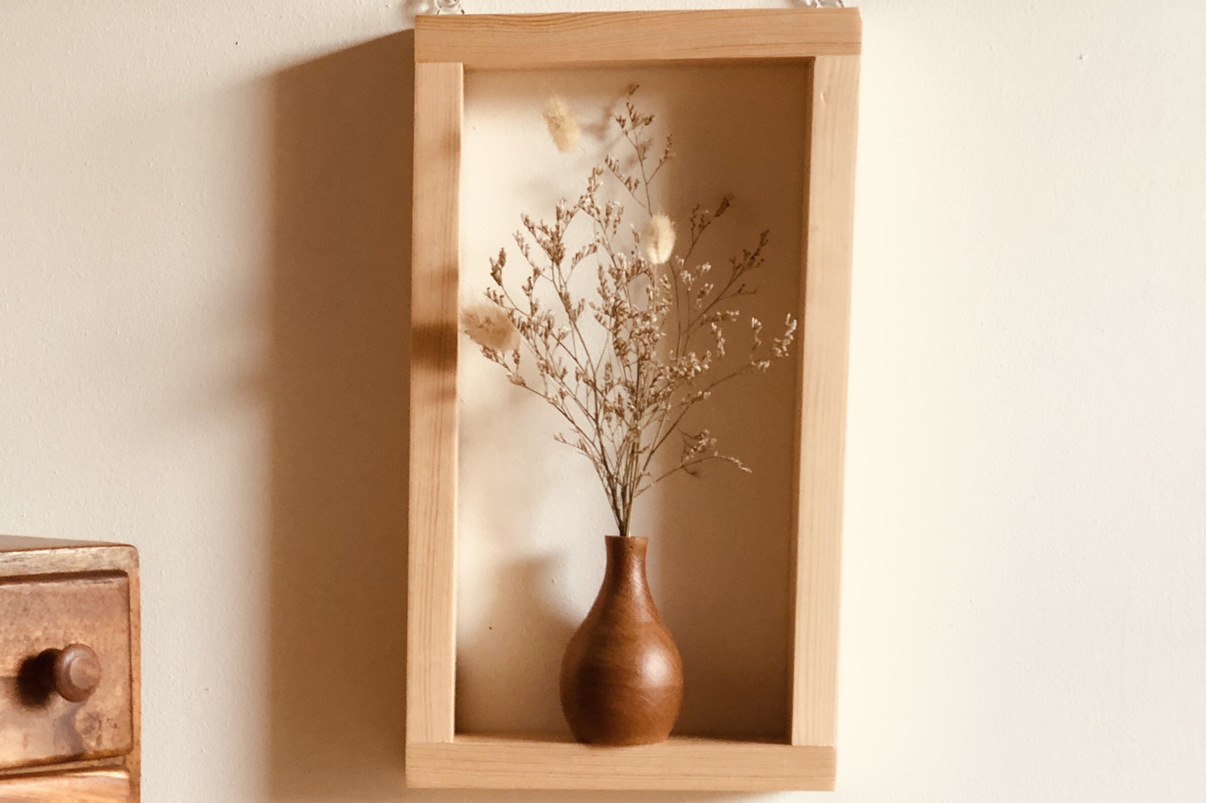フレーム付き壁掛けウッドフラワーベース