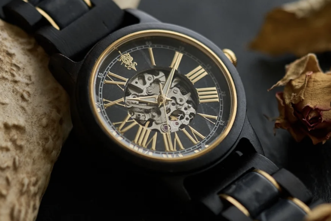 EINBAND Frieden ブラックマルキーナ(大理石)×エボニーウッド(黒檀) 自動巻き木製腕時計 40mm