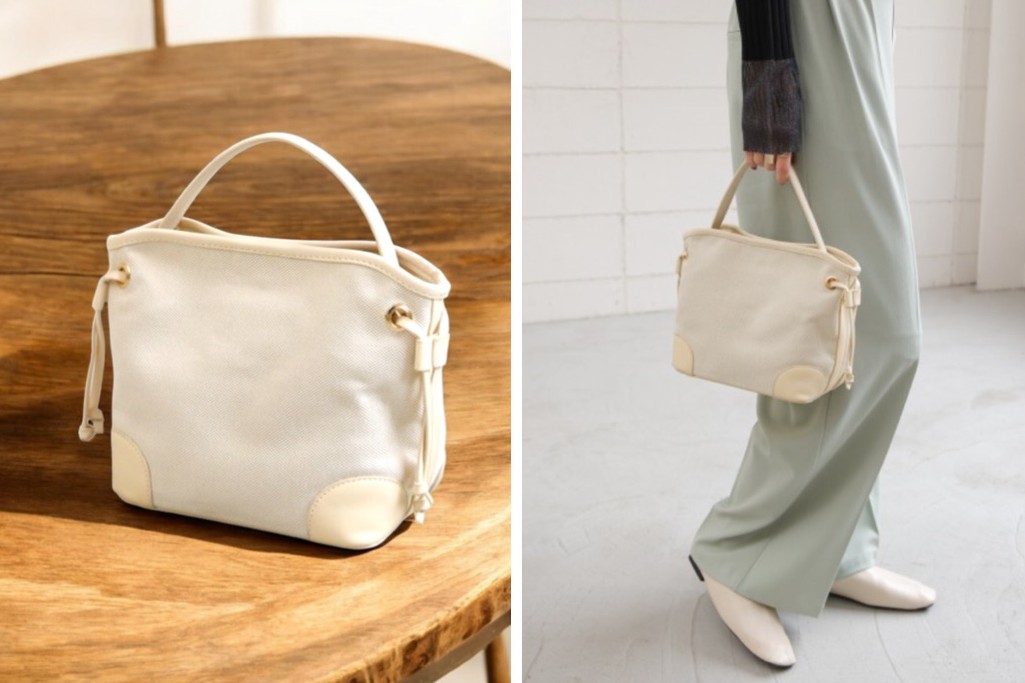 キャンパス地×合皮　ワンハンドル2WAYバッグ