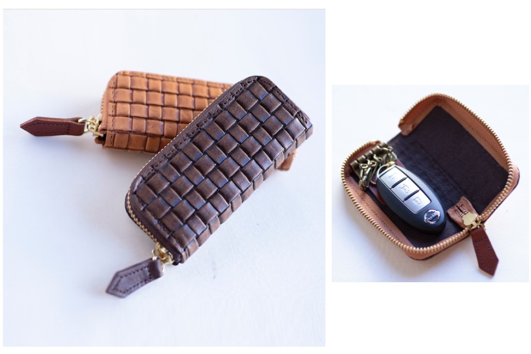【本革】エンボスメッシュレザー キーケース