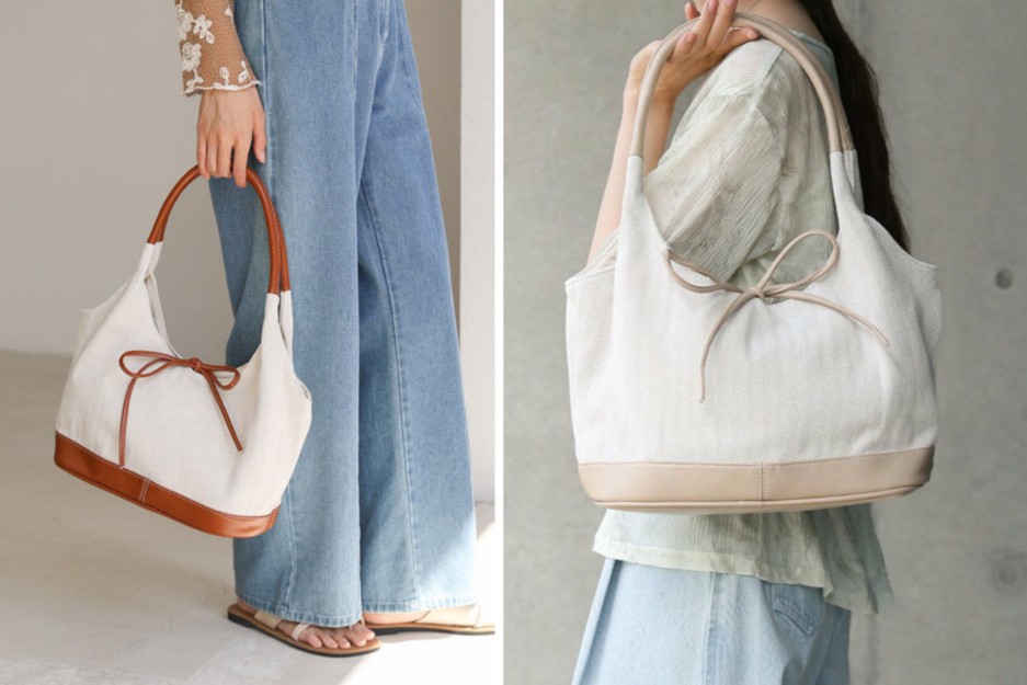 異素材リボントートバッグ