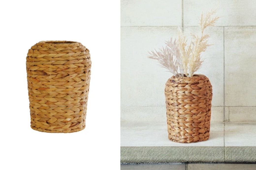 大きな花を飾るラタンベース