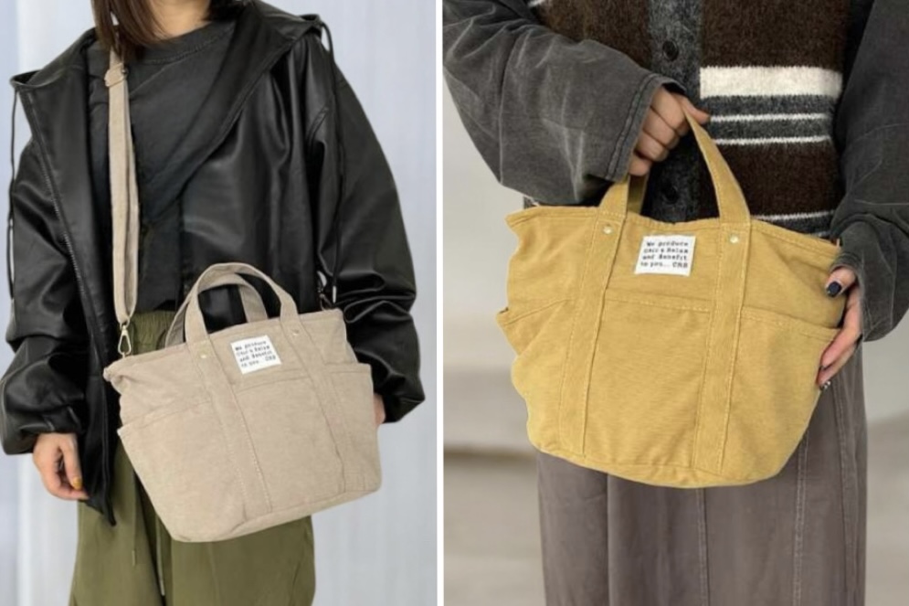 コーデュロイ6ポケットトートバッグ