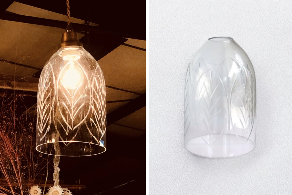 切子ガラス木の葉　ペンダントランプ